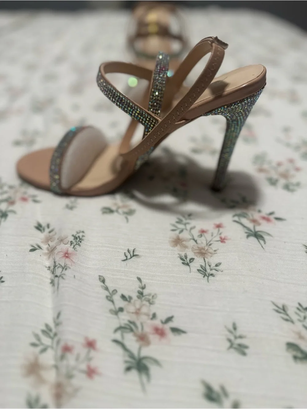 Anne Michelle Nude Rhinestone Ankle-Strap Heels
